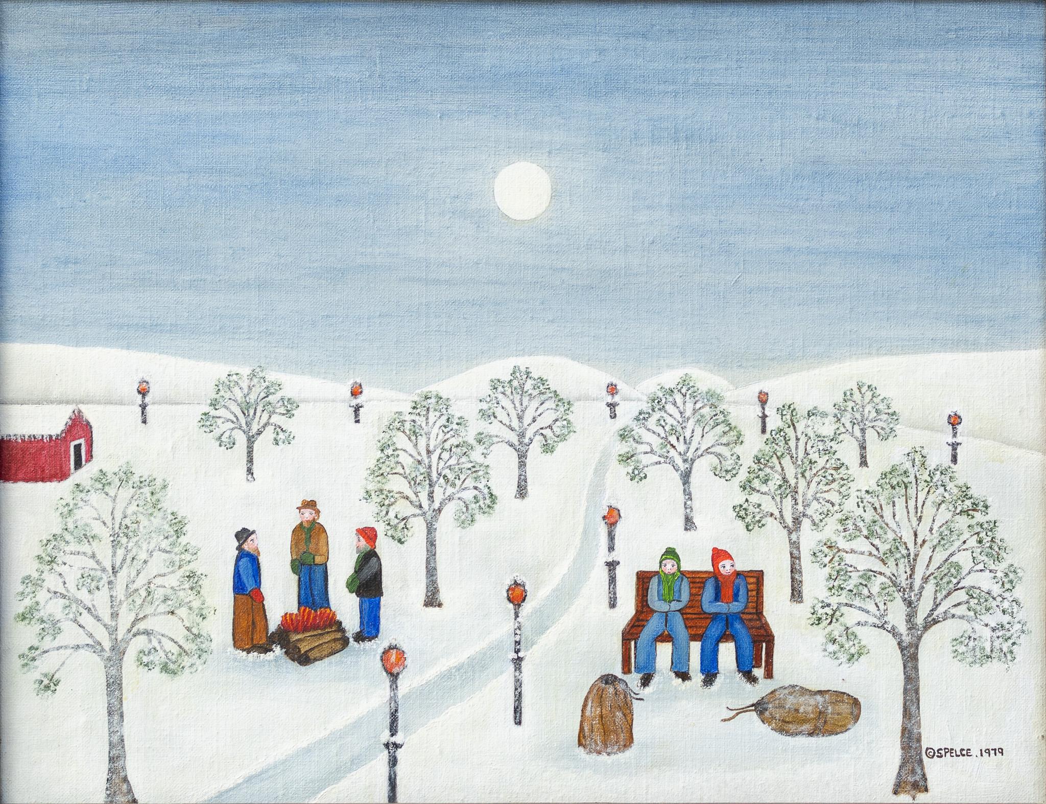 "A. Winter in City Park" Scena di paesaggio innevato