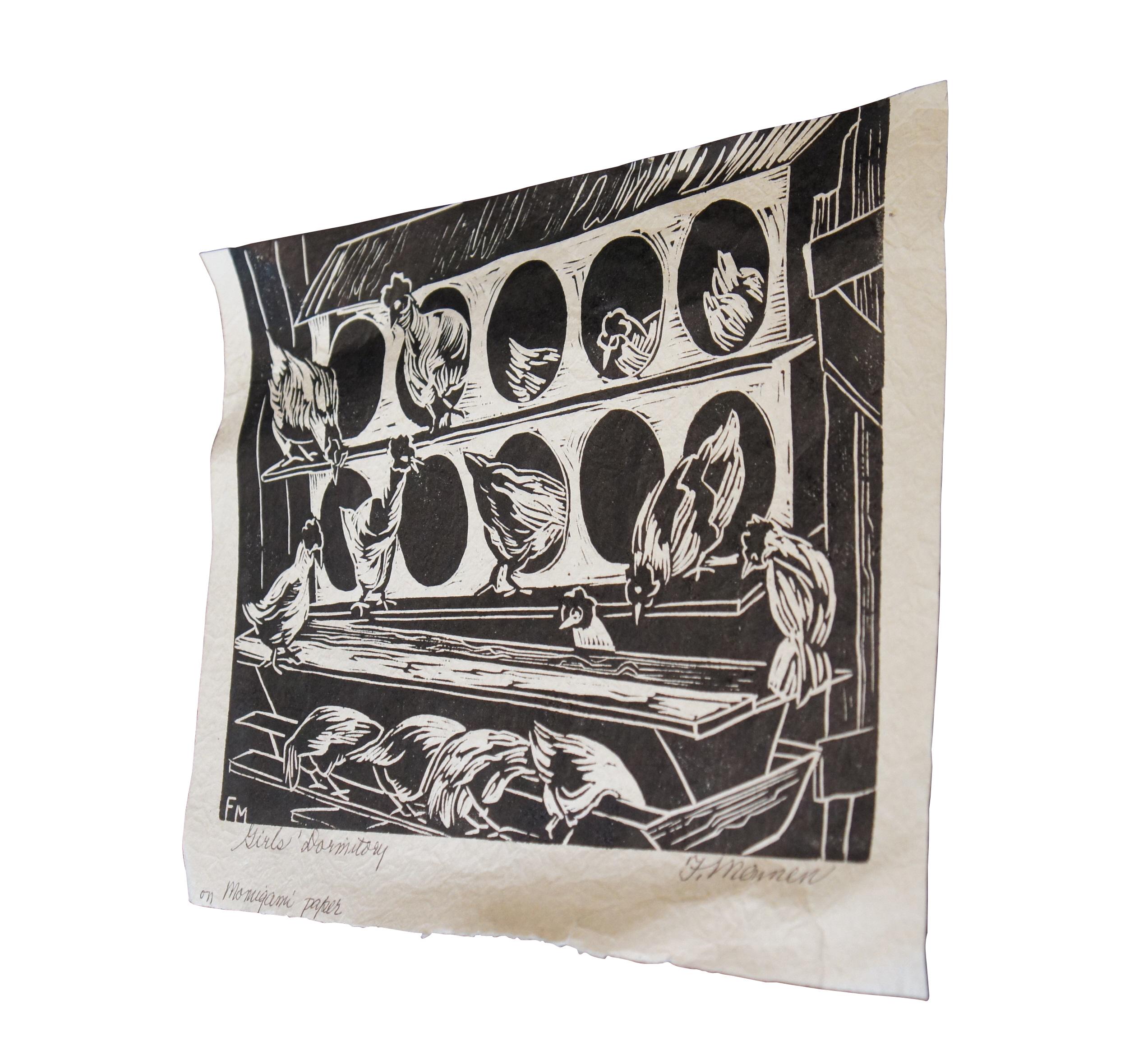 Fannie Mennen Girl's Dormitory Chicken Coop Momigami Woodblock Print 14