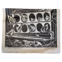 Fannie Mennen Girl's Dormitory Chicken Coop Momigami Woodblock Print 14"