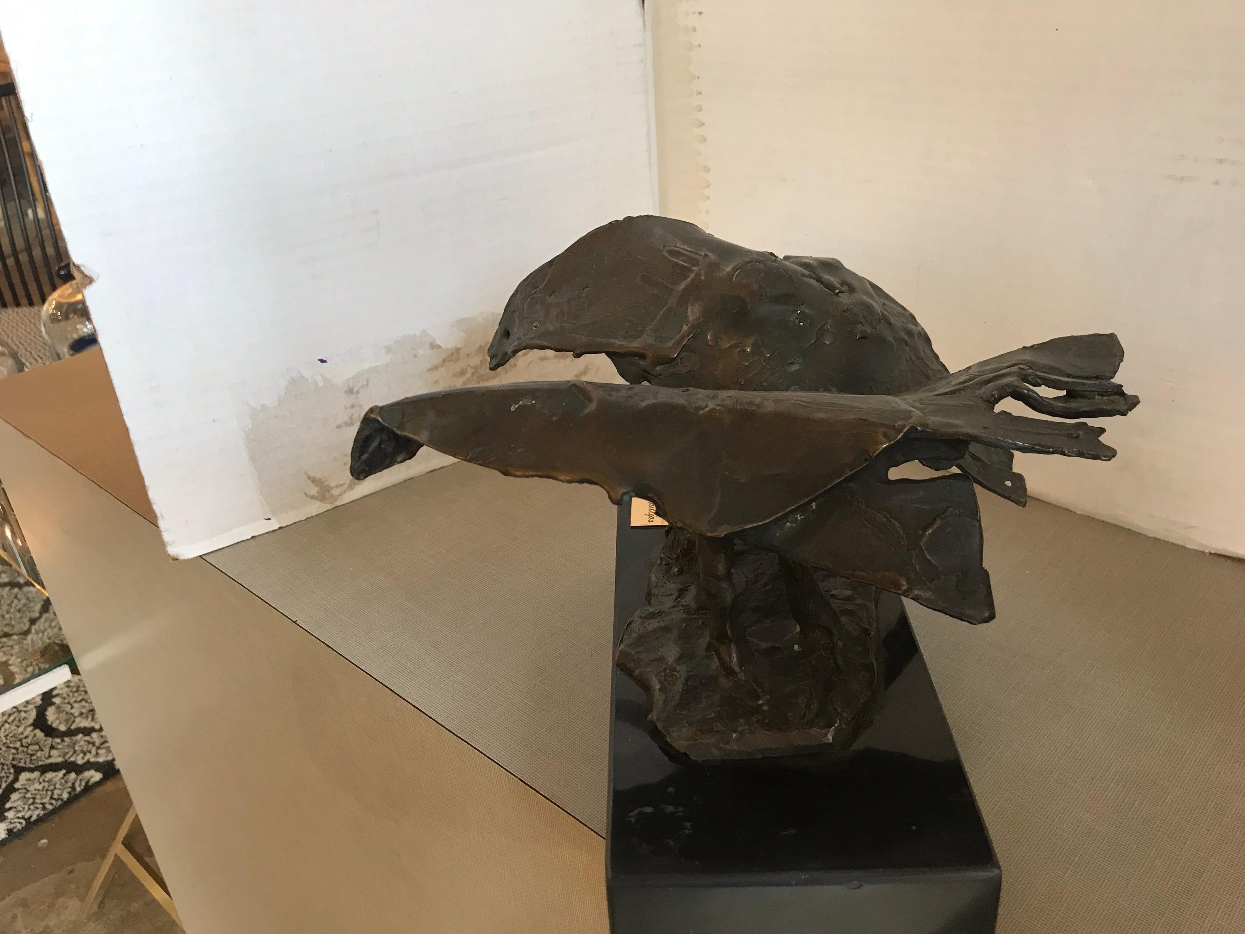 Bronzed Fannie Phillips Brutalist Style Metal Bird Sculpture For Sale