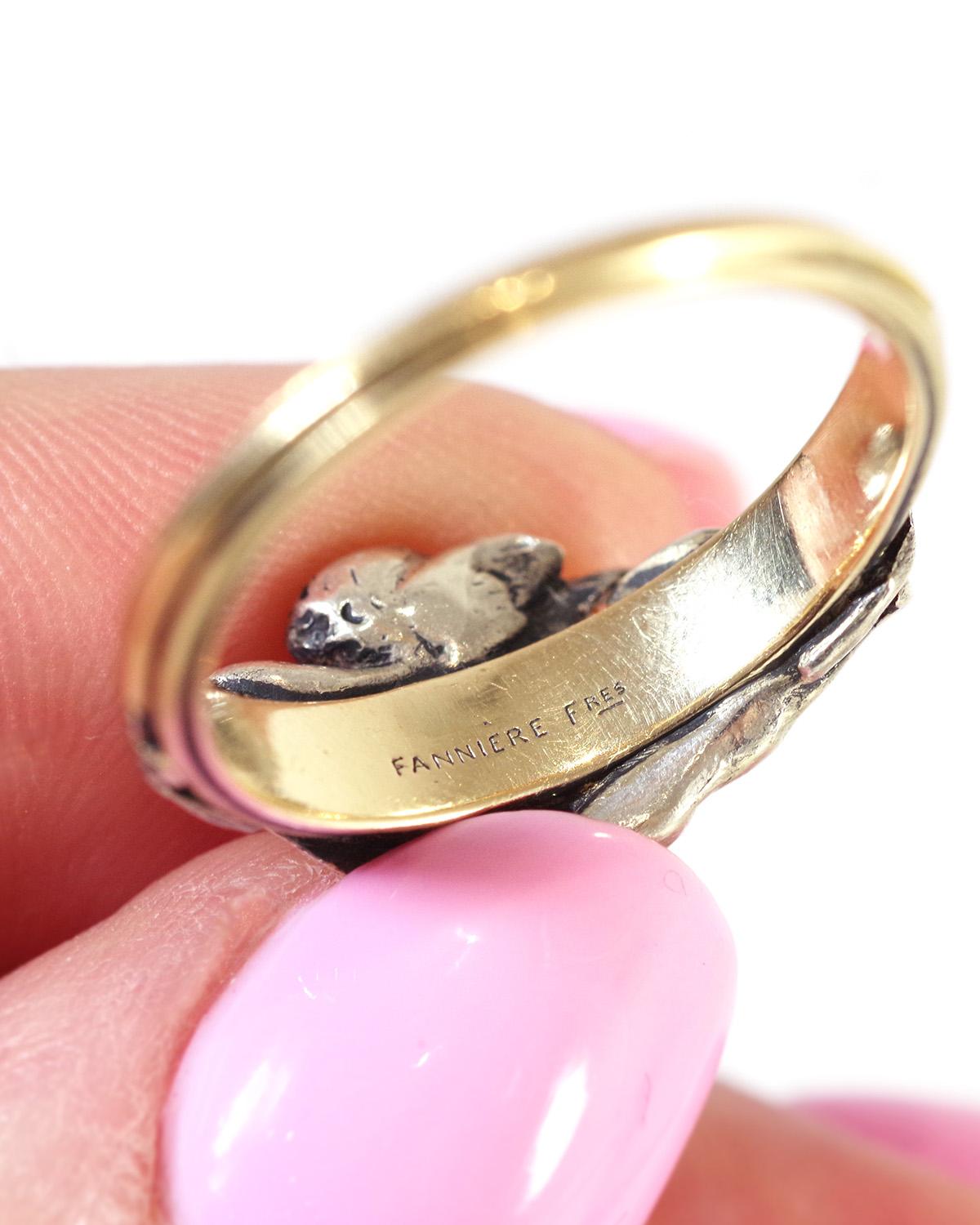 Signed Fannière Frères angel ring in 18 karat gold and silver, circa 1870 France For Sale 3