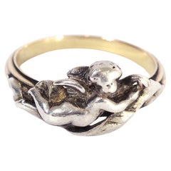 Signierter Engelsring von Fannière Frères aus 18 Karat Gold und Silber, um 1870 Frankreich