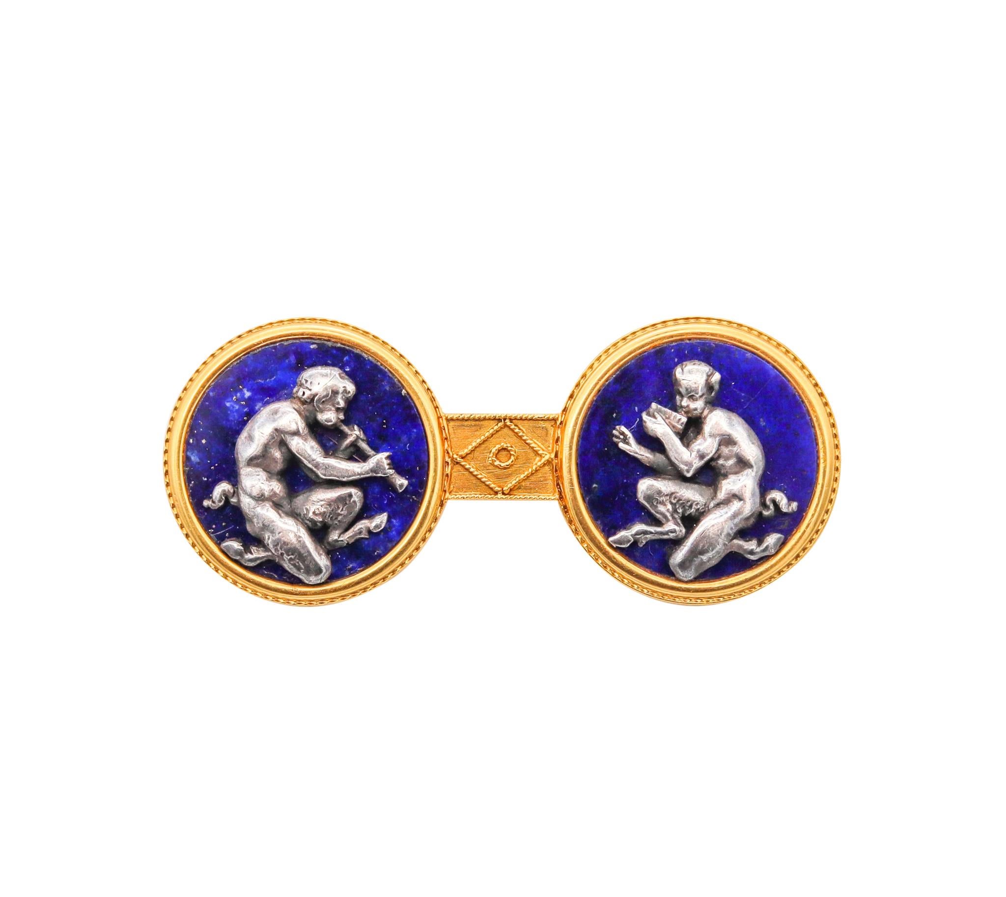 Fannire Freres Paris 1880 Rare Broche Bacchus Etrusque Or 18Kt Lapis Lazuli en vente