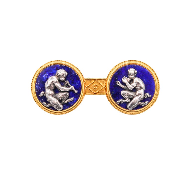 Fannire Freres Paris 1880 Rare Broche Bacchus Etrusque Or 18Kt Lapis Lazuli  En vente sur 1stDibs