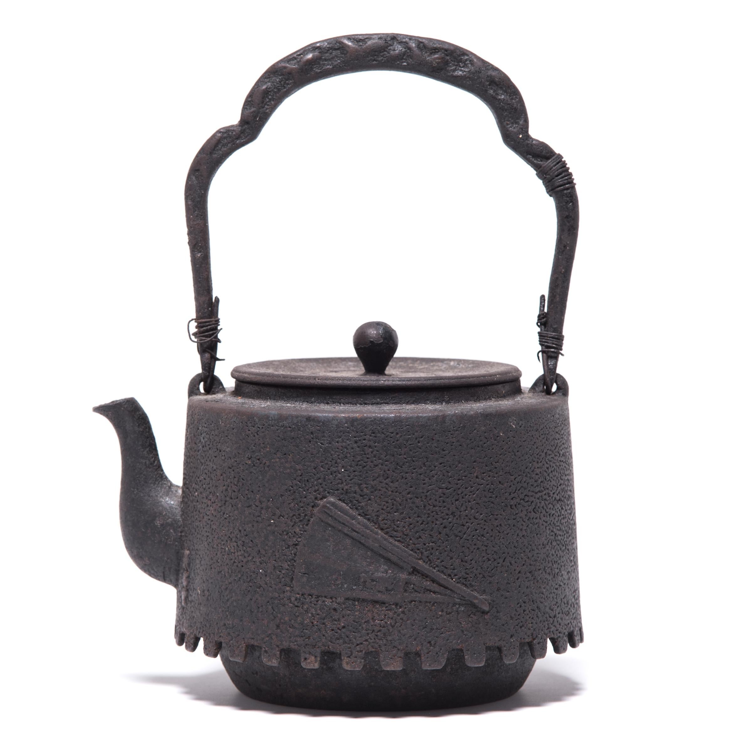 Taisho “Fanning the Fire” Japanese Tetsubin Kettle, c. 1924 For Sale