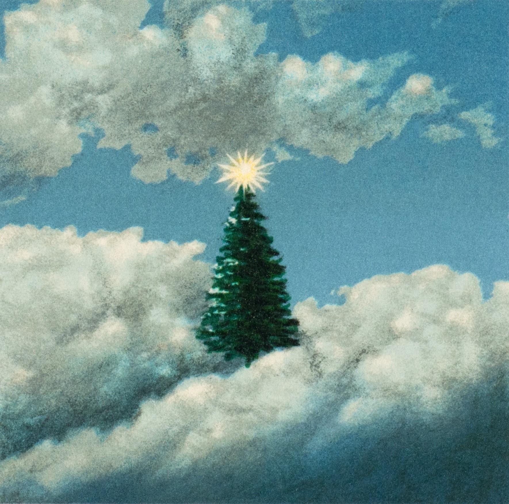 Christmas Tree - White Landscape Print by Fanny Brennan