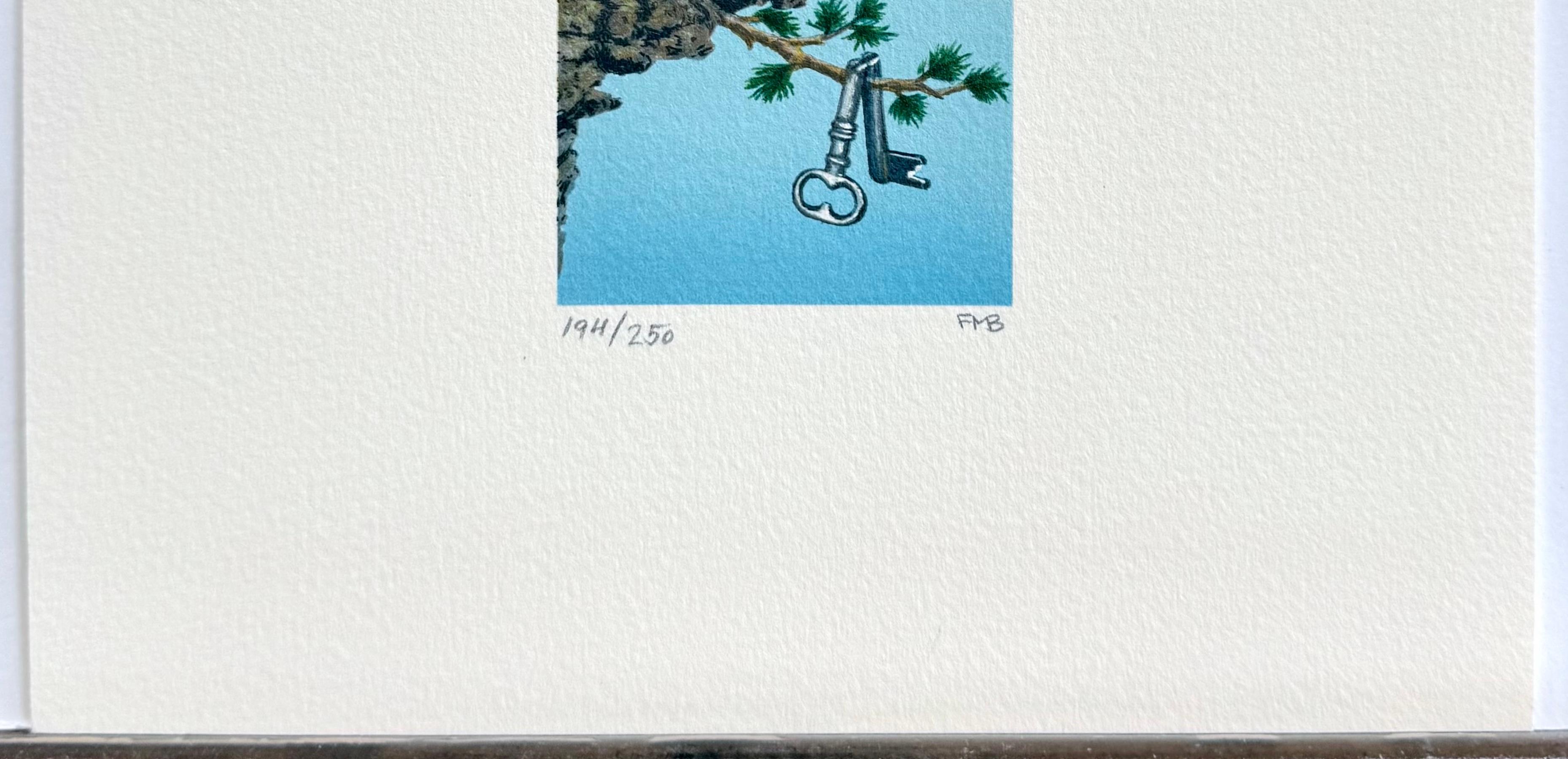 CLOSE CALL is a hand drawn limited edition lithograph by the American surrealist artist Fanny Brennan, created using traditional hand lithography techniques printed on archival Arches paper, 100% acid-free. 

CLOSE CALL is a surreal-style landscape