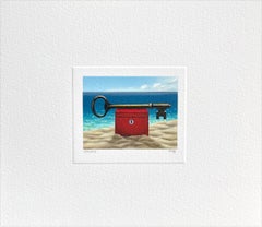 DAYTIME KEY Signed Lithograph 1992, Surrealist Mini Beachscape 6x7 in.