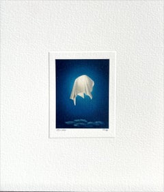 ECLIPSE Signed Lithograph, Celestial Portrait, Shrouded Moon, Midnight Blue Sky