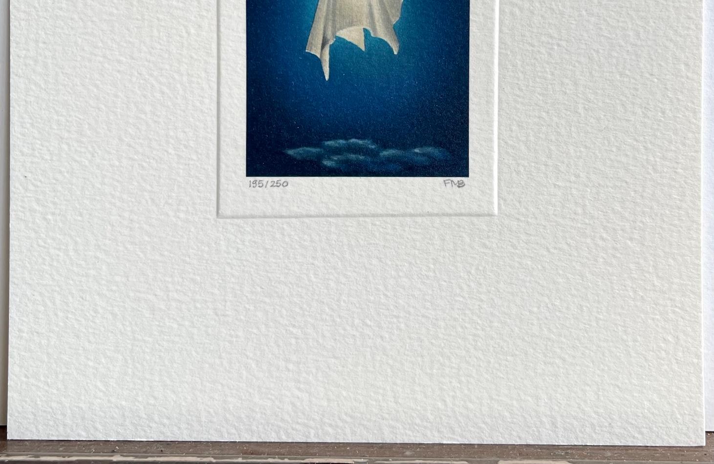 ECLIPSE Litografía firmada, Retrato celeste, Luna envuelta, Cielo azul medianoche en venta 2