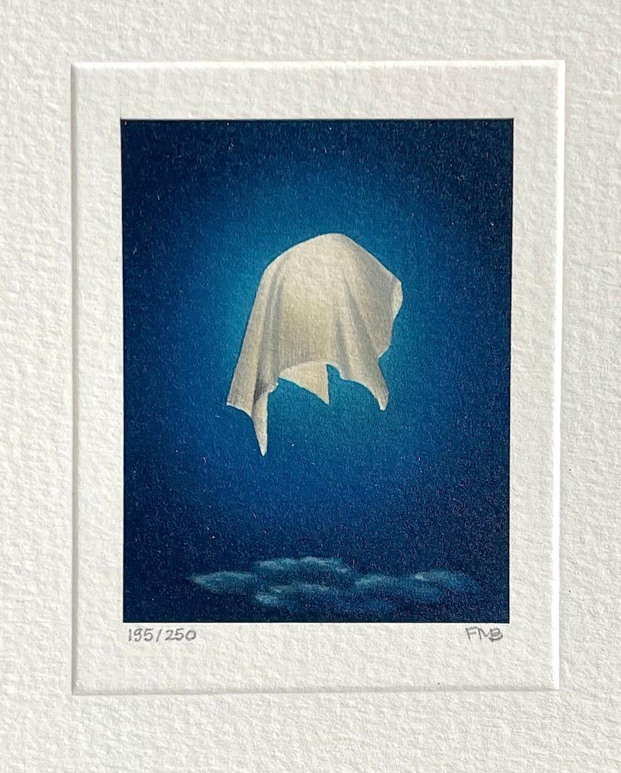 Portrait Print de Fanny Brennan - ECLIPSE Litografía firmada, Retrato celeste, Luna envuelta, Cielo azul medianoche