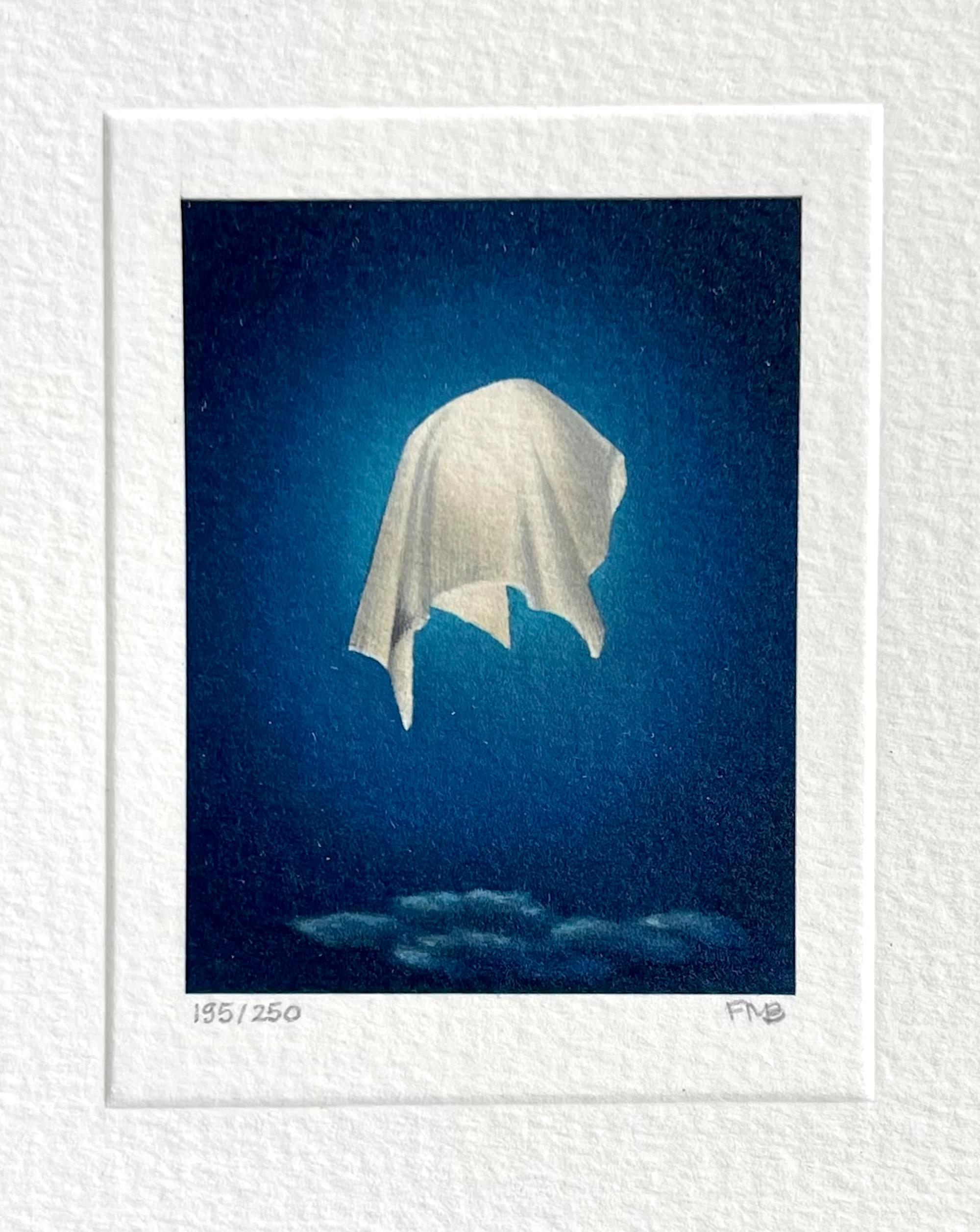 Fanny Brennan Portrait Print - ECLIPSE Signed Lithograph, Celestial Portrait, Shrouded Moon, Midnight Blue Sky