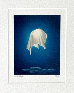 ECLIPSE Signed Lithograph, Celestial Portrait, Shrouded Moon, Midnight Blue Sky