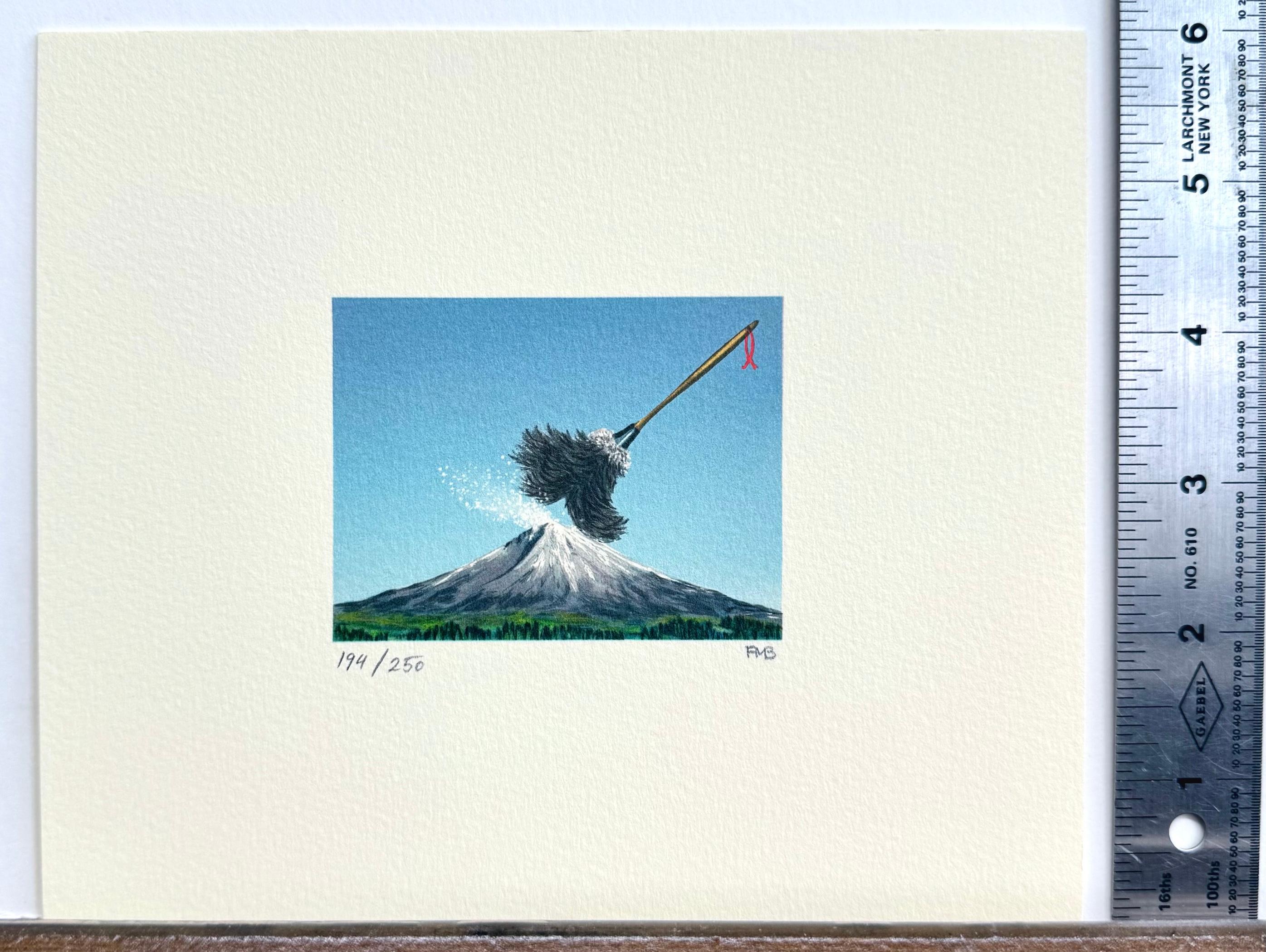 FUJI UNDER SIEGE Signed Lithograph, Mini Landscape, Snow Capped Mountain, Duster For Sale 1