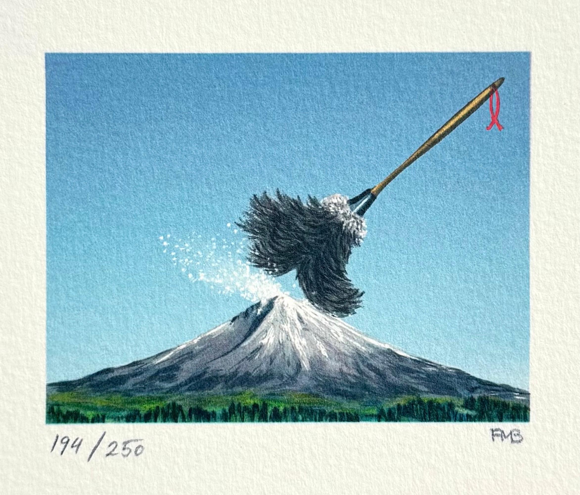 FUJI UNDER SIEGE Signed Lithograph, Mini Landscape, Snow Capped Mountain, Duster