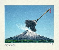 FUJI UNDER SIEGE Signed Lithograph, Mini Landscape, Snow Capped Mountain, Duster