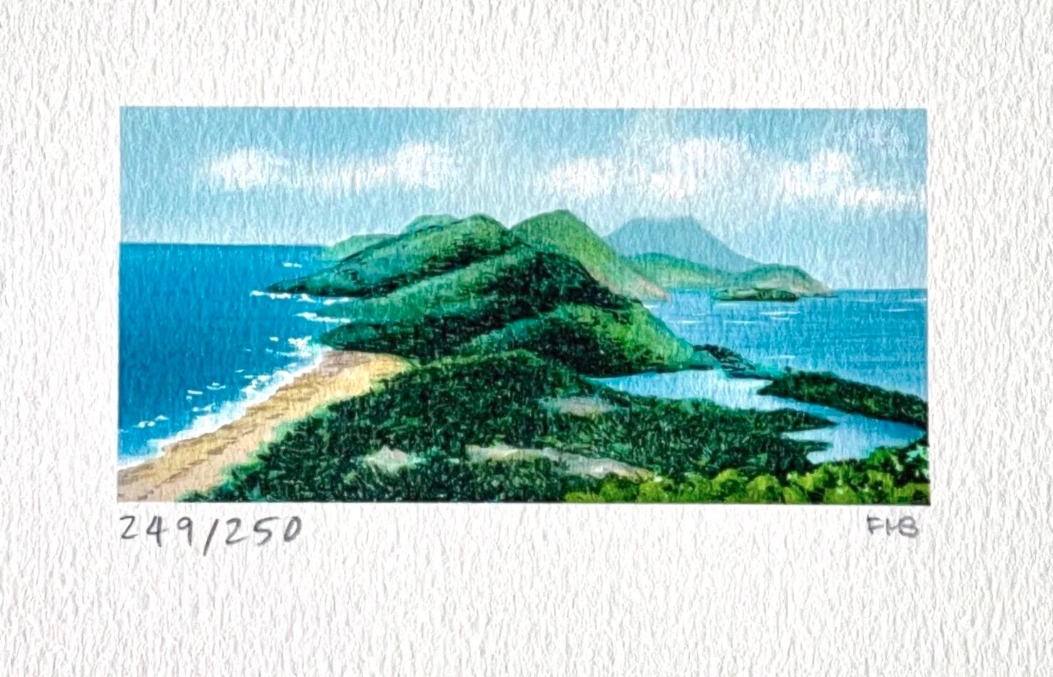 Lithographie signée HIGH TIDE LOW TIDE, Mini Seascape, Islands, Beach, Blue Water