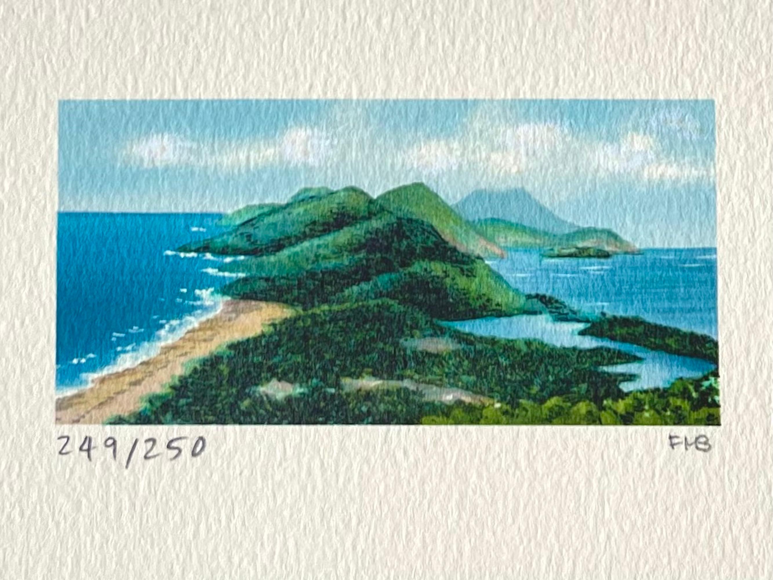 HIGH TIDE LOW TIDE Signed Lithograph, Mini Seascape, Islands, Beach, Blue Water