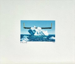 ICY SLICE Signed Lithograph, Mini Landscape, Iceberg, Giant Saw
