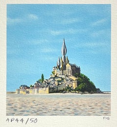 MONT SAINT-MICHEL Signed Mini Lithograph, Iconic Landmark Normandy France