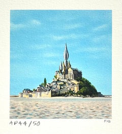 Mini-lithographie signée MONT SAINT-MICHEL, Paysage emblématique de Normandie France