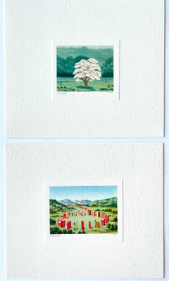 SOLO and BOOK CIRCLE, 2 Signed Lithographs, Miniature Landscape, Tree, Red Books