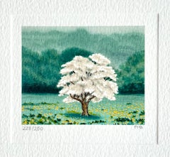 "Litografia firmata SOLO, Mini paesaggio surrealista, 1992, 6x7".