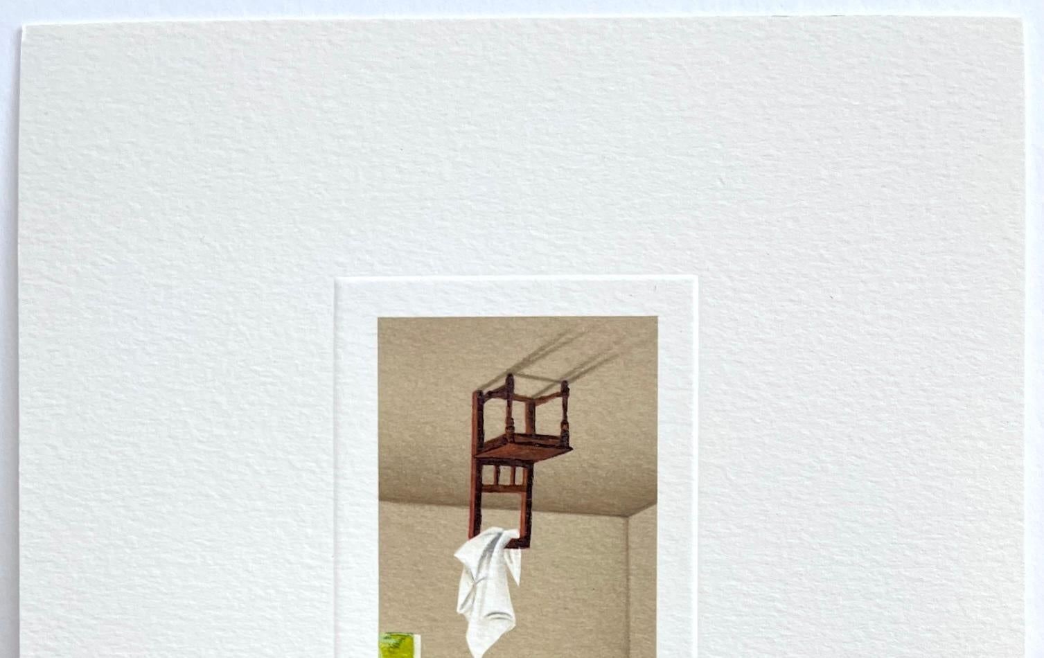 Mini-lithographie signée STILL LIFE WITH PEAR, intérieur surréaliste, table et chaise - Beige Interior Print par Fanny Brennan