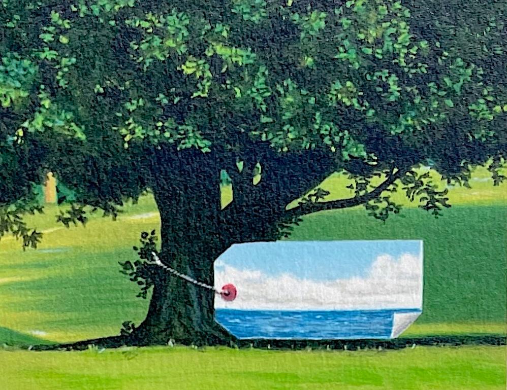 TAGGED TREE Litografia firmata, Mini Paesaggio, Albero, Acqua, Cielo, Surrealismo - Print Blu di Fanny Brennan