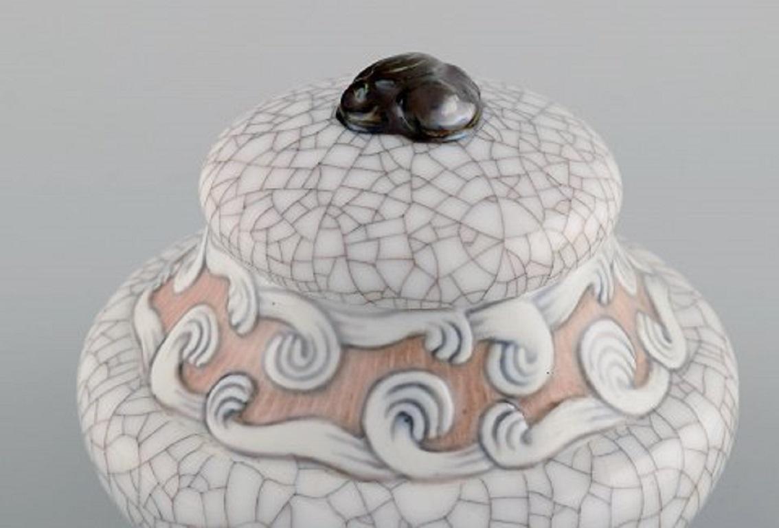 Danish Fanny Garde for Bing & Grøndahl, Art Nouveau Lidded Jar in Crackled Porcelain