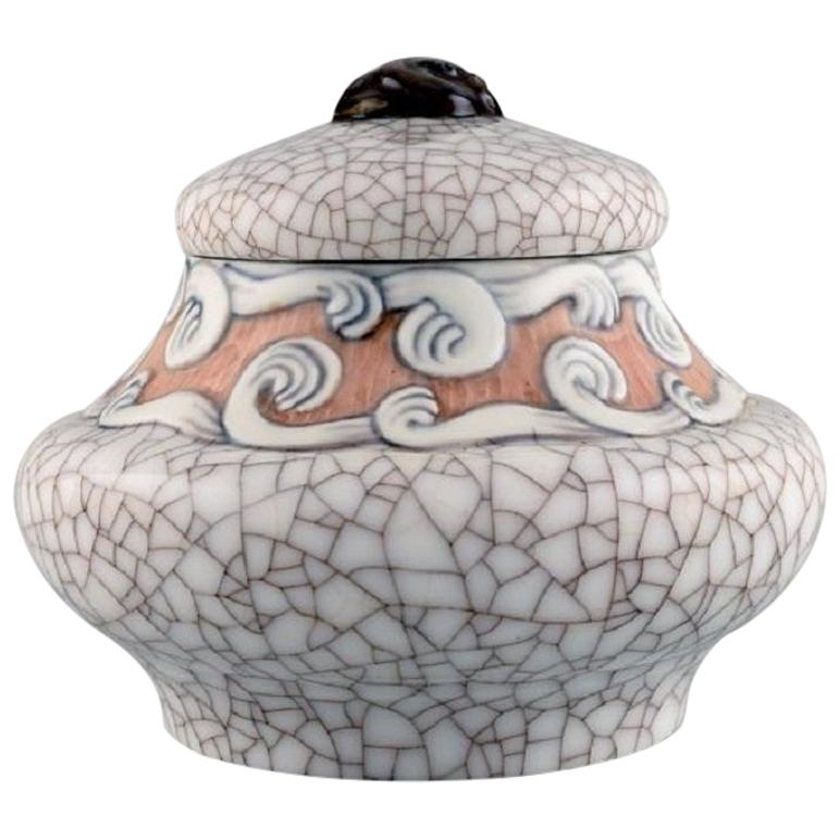 Fanny Garde for Bing & Grøndahl, Art Nouveau Lidded Jar in Crackled Porcelain