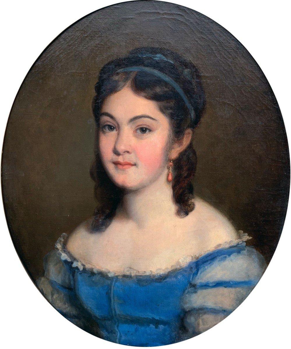 Portrait Jeune Fille Signé Fanny Gilbert (1820/…) For Sale 1