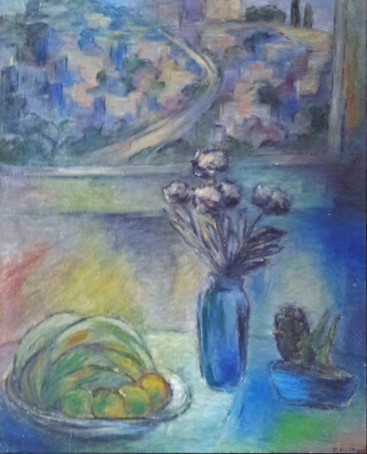 Fanny Hefter Still-Life Painting - Flowers and Still Life by the Window - Russian Art Jewish Judaica