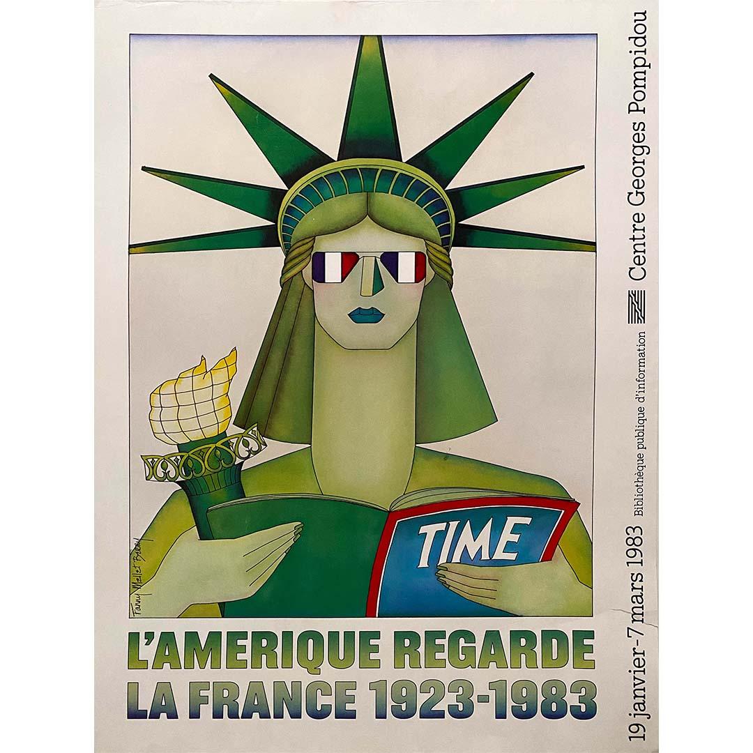 1983 Original poster for the exhibition "L'Amérique regarde la France" - Print by Fanny Mellet Berry