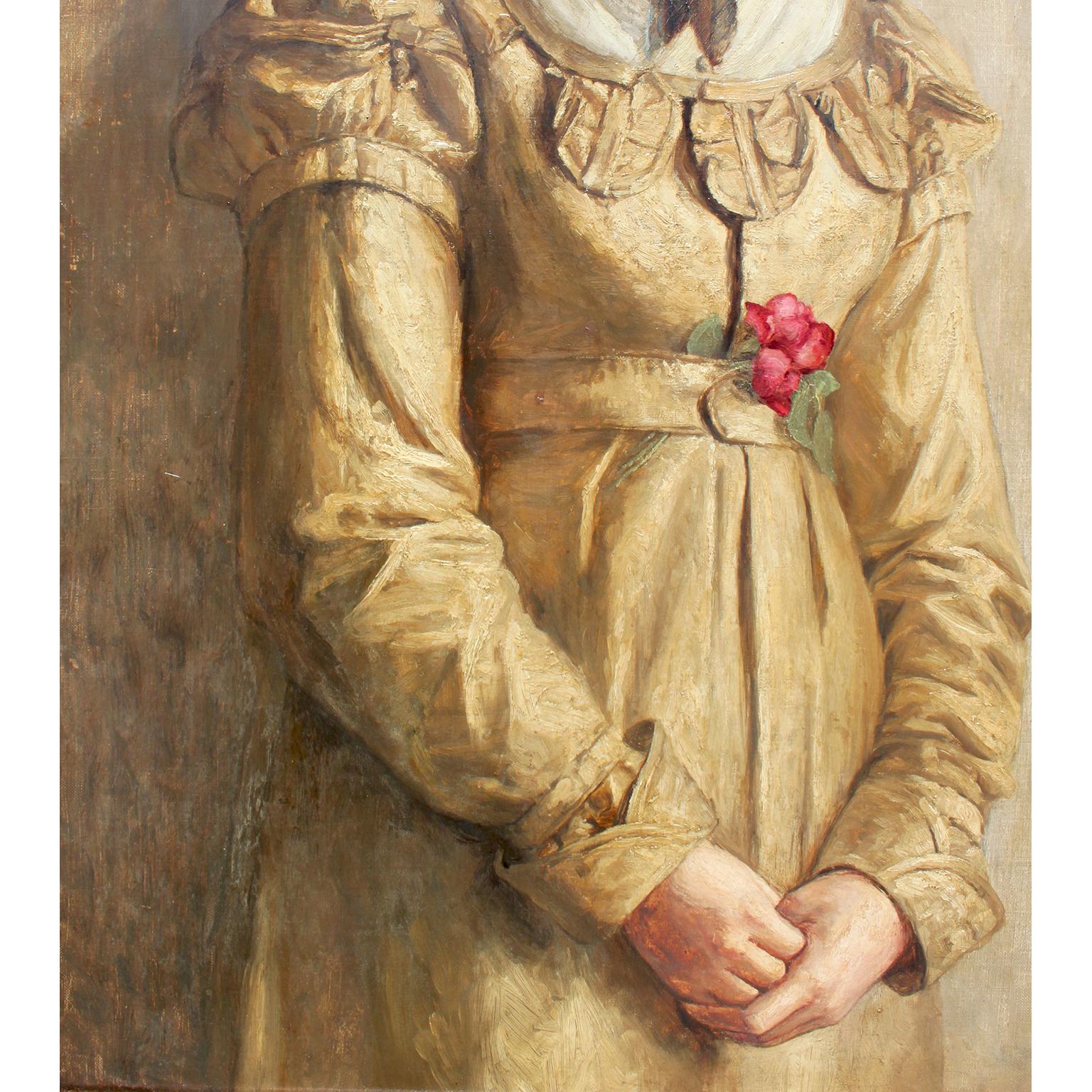 Fanny Sugars (britannique, 1856-1933) Huile sur toile Une jeune fille debout portant un bonnet Bon état - En vente à Los Angeles, CA