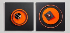 Assembler Naranja N°3 and N°2. Abstract Mixed Media Wall Sculpture