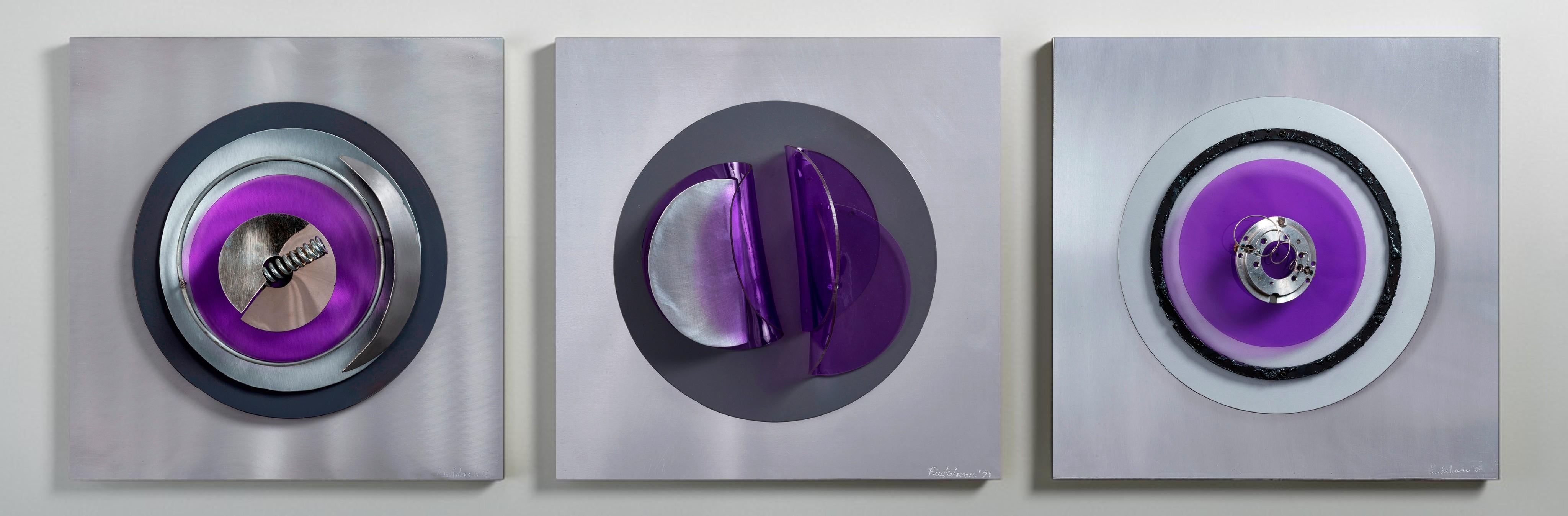 Assembler Violeta N° 1, 2 and 3 Abstract Mixed Media Wall Sculpture