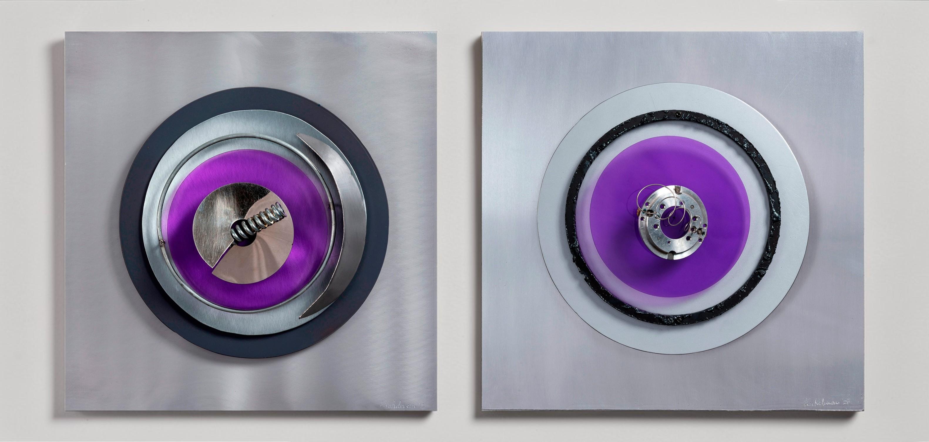 Fanny Finkelman Abstract Sculpture - Assembler Violeta N: 1, and N: 3 Diptych. Abstract Mixed Media Wall Sculpture