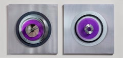 Assembler Violeta N: 1, and N: 3 Diptych. Abstract Mixed Media Wall Sculpture