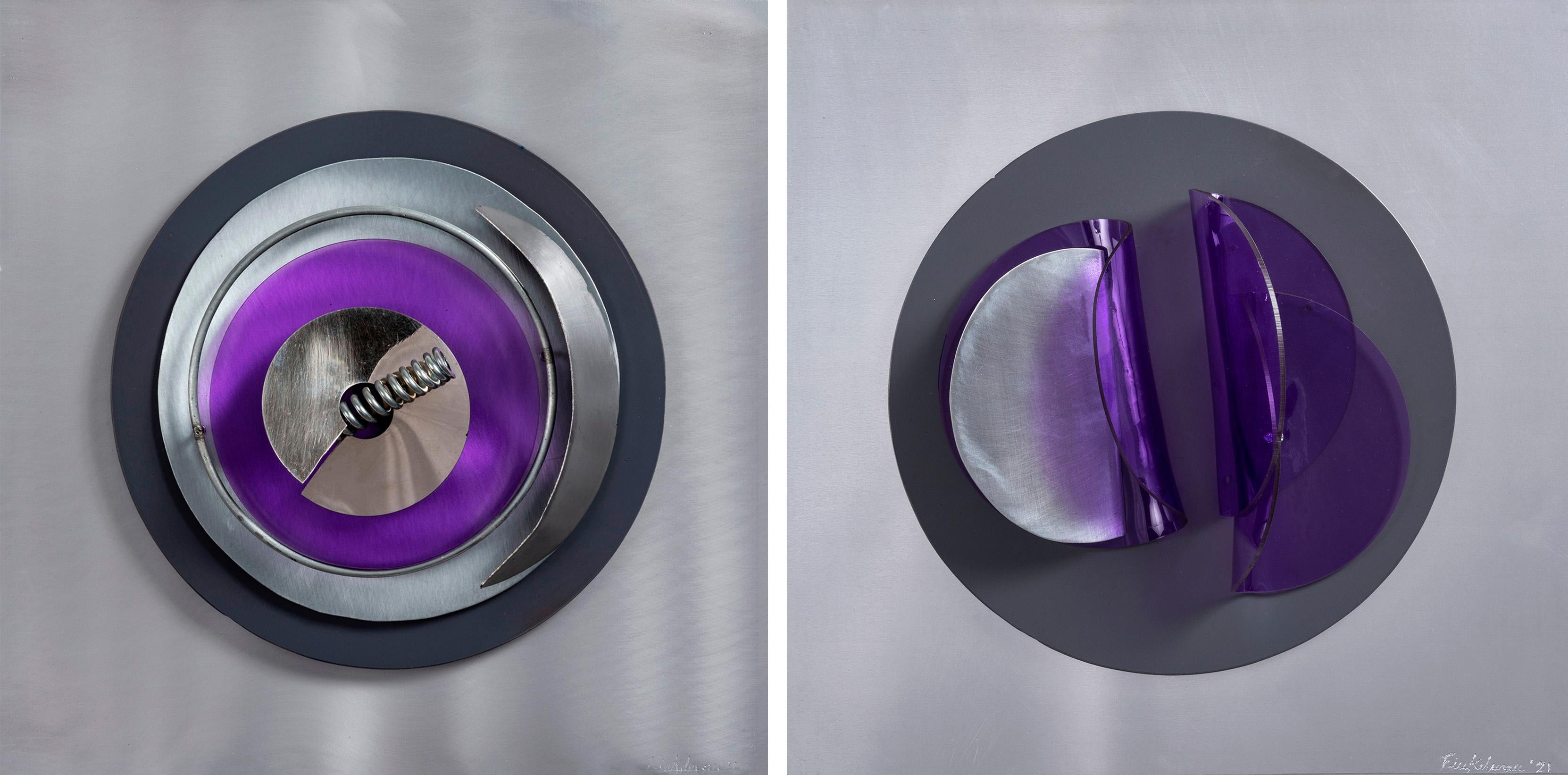 Fanny Finkelman Abstract Sculpture – Assembler Violeta N° 1 and N°2 Diptych .Abstract Mixed Media Wall Sculpture