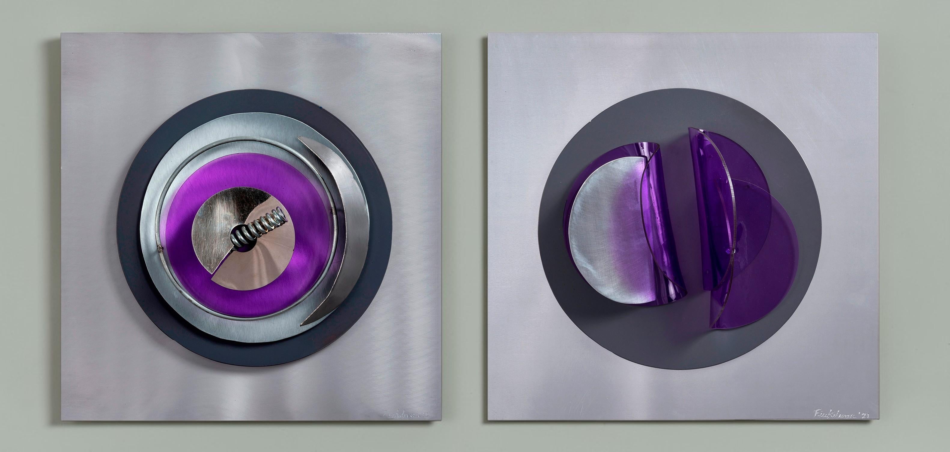 Fanny Finkelman Abstract Sculpture - Assembler Violeta N° 1 and N°2 Diptych Abstract Mixed Media Wall Sculpture