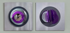 Assembler Violeta N° 1 und N°2 Diptychon Abstrakte Mischtechnik Wandskulptur