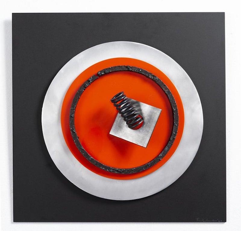 Assembler Naranja N°1, N°3 and N°2 (Triptych) Wall sculpture
Overal size: 40 H x 120 W x 9 D cm.

Individual size: 
Assembler Naranja N°1:
Acrylics, aluminum, screws, and painted metal ring on aluminum
Dimensions:  40 H x 40 W x 8 D cm.

Assembler