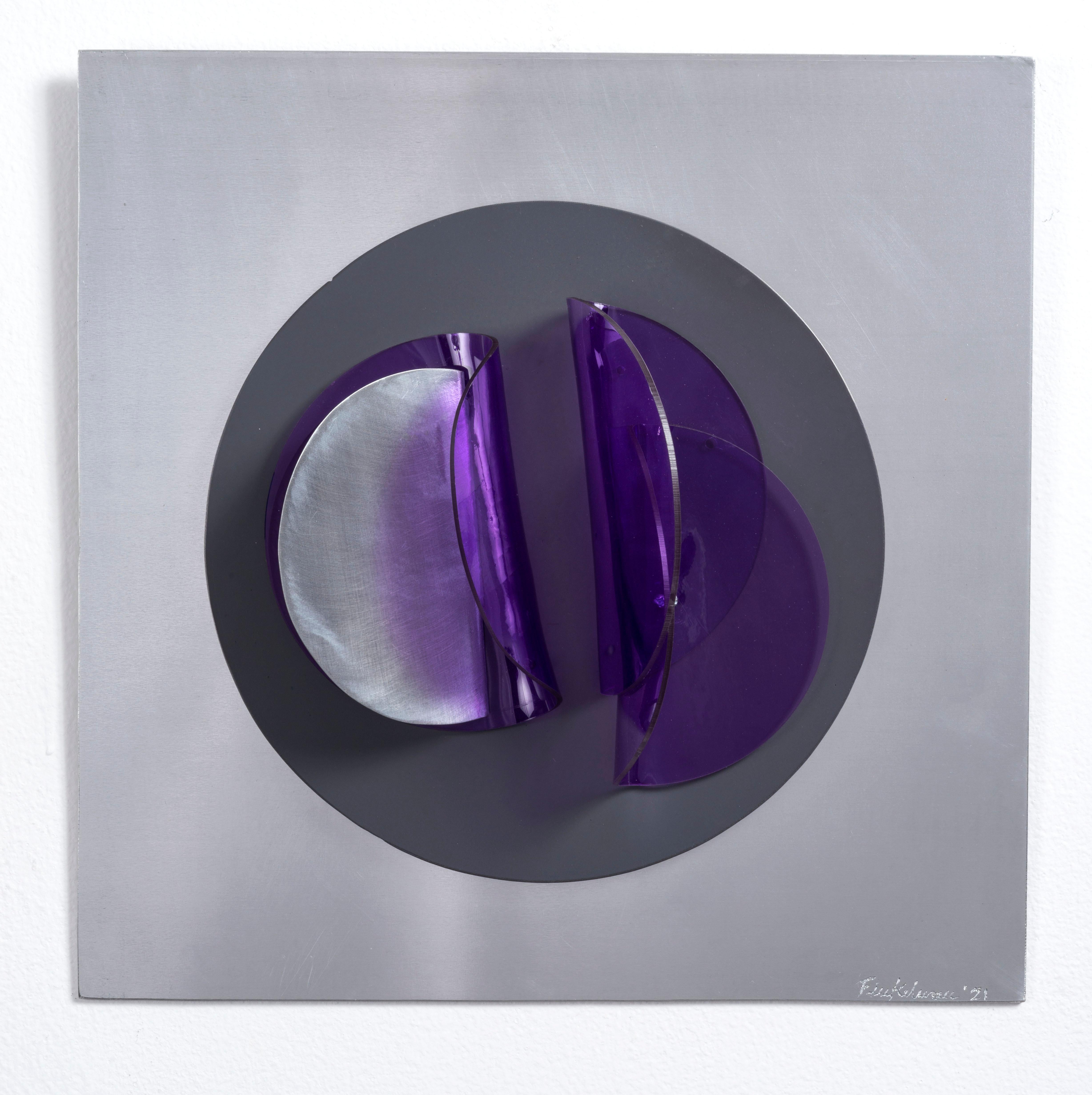 Assembler Violeta N° 1, 2 and 3 (Triptych). by Fanny Finkelman Szyller
Overall size: 40 H x 120 W x 14 D cm.

Individual size: 
Assembler  Violeta N°1:
Acrylics, aluminum, screws, and painted metal ring on aluminum
Dimensions:  40 H x 40 W x 8D
