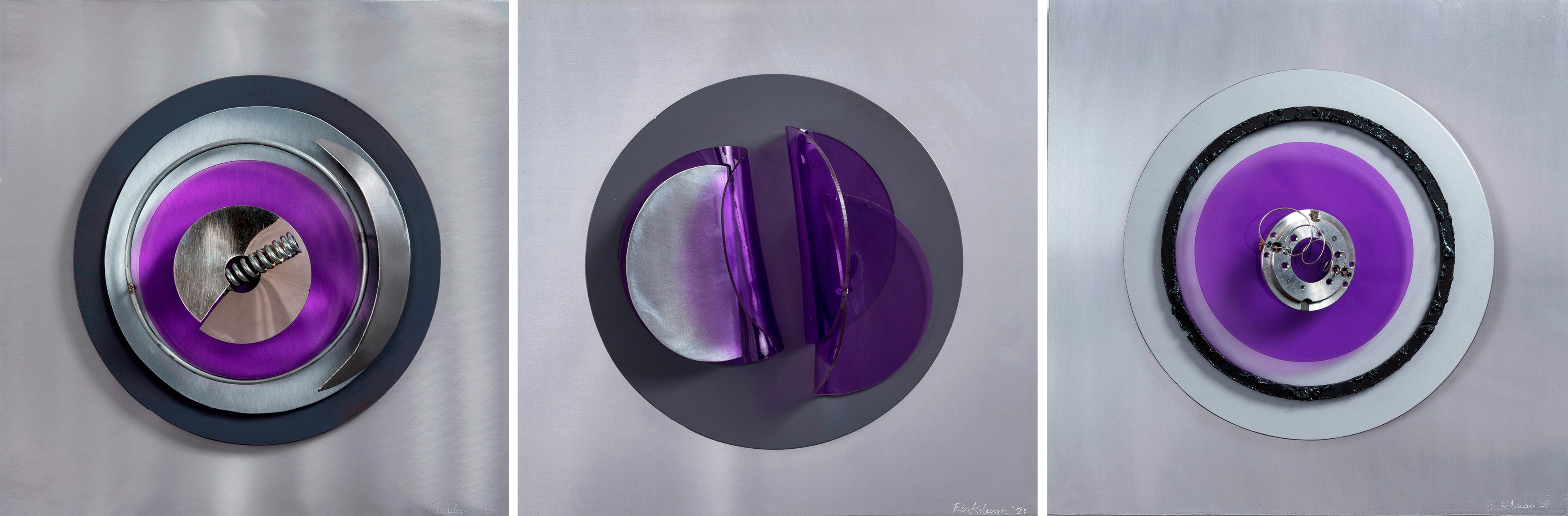 Fanny Szyller Finkelman Abstract Sculpture – Assembler Violeta N° 1, 2 und 3 .abstrakte Mixed Media Wandskulptur