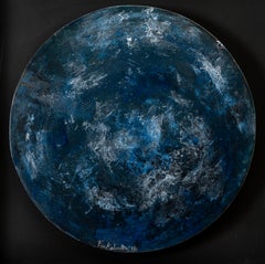 ORBE N°1. Abstract Wall sculpture. Metal Intervened with pigments on wood.