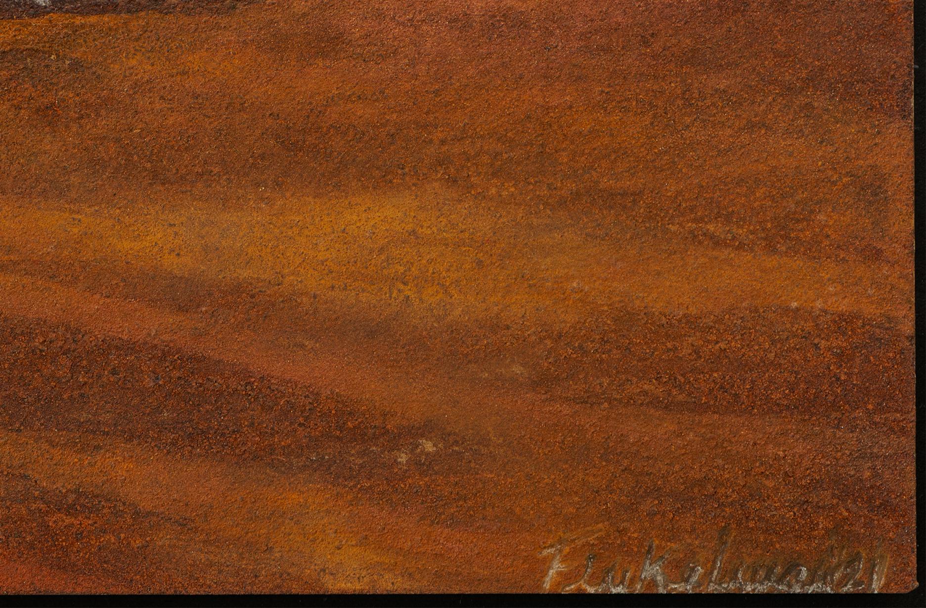 TATACOA, von Fanny Finkelman Szyller
Aus der Serie Gemälde
Poliertes Metall, Rost und Pigmente 
Abmessungen:  21 H x 33,5 B x 2 T cm.
Gewicht: 1 lb
2021

______
Die Skulpturen von Fanny Finkelman sind das Ergebnis einer kontinuierlichen Erkundung