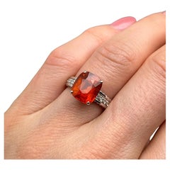 Fanta Garnet 5.35Ct and Diamonds natural gems Ring, 14 Karat White Gold, 7US