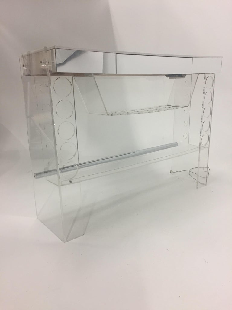 Fantabulous Lucite and Mirrored Bar with Matching Bar Stools at 1stDibs
