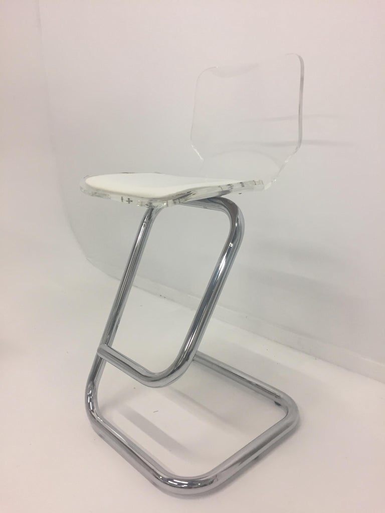 Fantabulous Lucite and Mirrored Bar with Matching Bar Stools at 1stDibs